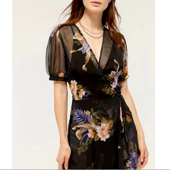 Urban Outfitters Sheer Floral Maxi Dress XS Black Lohi Puff Sleeve Whimsigoth - Picture 15 of 15